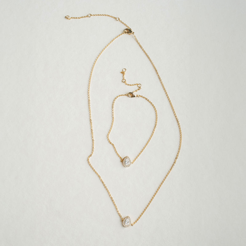 Infinite minimal pear zirconia necklace and bracelet set (gold) - Liberty in Love