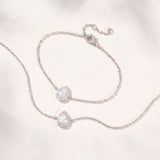 Infinite minimal pear zirconia necklace and bracelet set (silver)