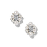 Ingrid pearl and CZ cluster stud earrings (silver)