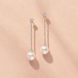 Ione bezel crystal pearl lariat necklace and earrings set (silver)