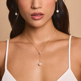 Ione bezel crystal pearl lariat necklace and earrings set (gold)