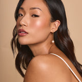 Ione bezel crystal pearl lariat necklace and earrings set (gold)
