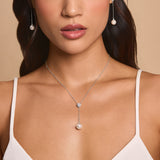 Ione bezel crystal pearl lariat necklace (silver)