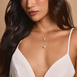 Ione bezel crystal pearl lariat necklace (silver)