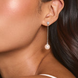 Ione bezel crystal pearl lariat necklace and earrings set (silver)