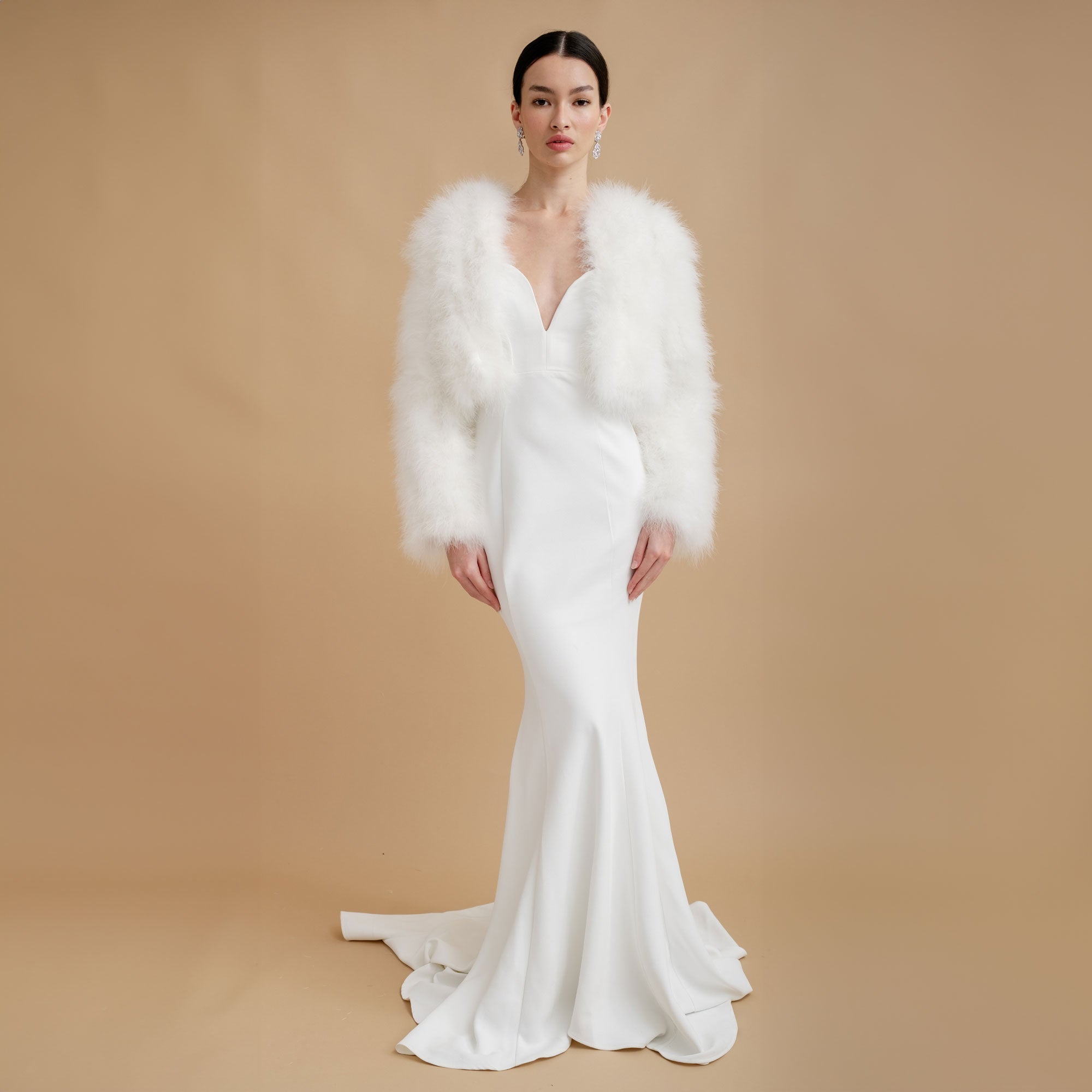 Ivory Feather Bridal Cropped Length Jacket | Liberty in Love