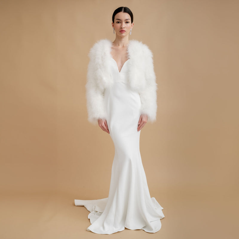 Ivory Feather Bridal Cropped Length Jacket | Liberty in Love Ivory Feather Bridal Cropped Length Jacket | Liberty in Love