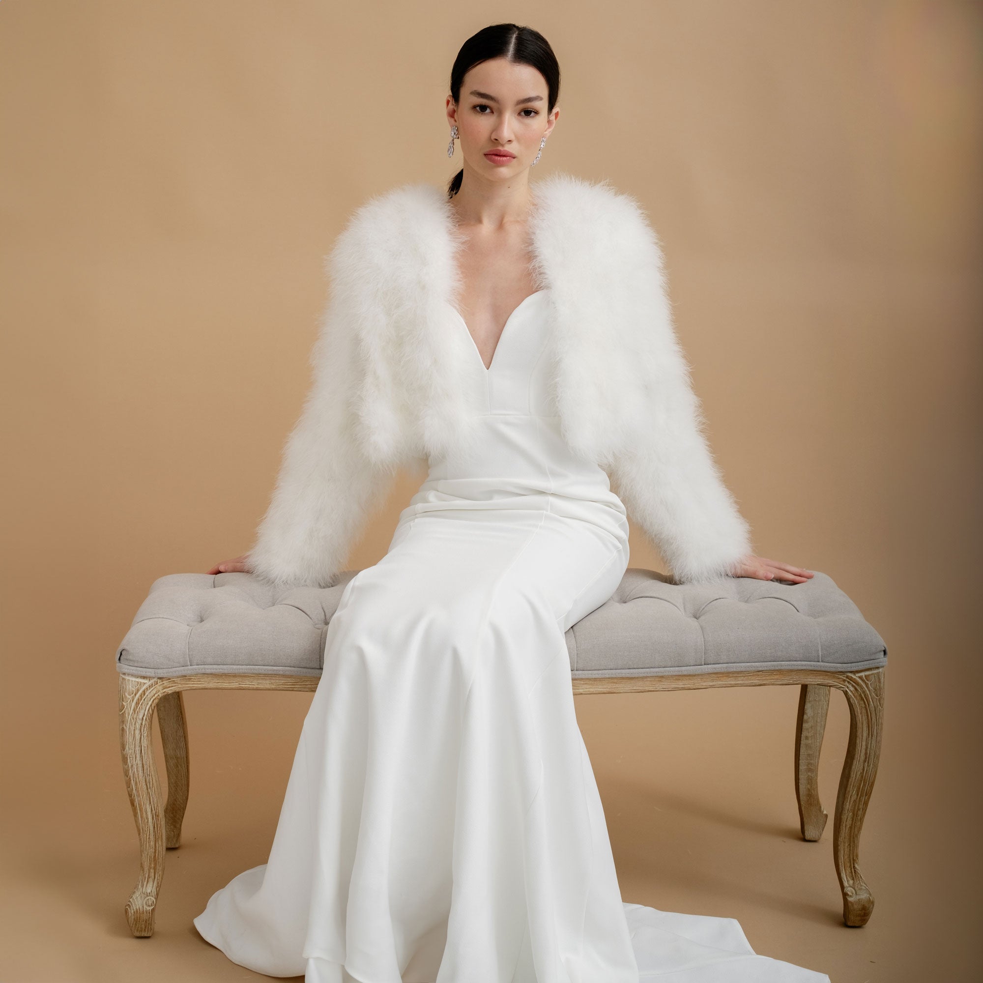 Cropped Length Jacket Ivory Feather Bridal Cropped Length Jacket | Liberty in Love