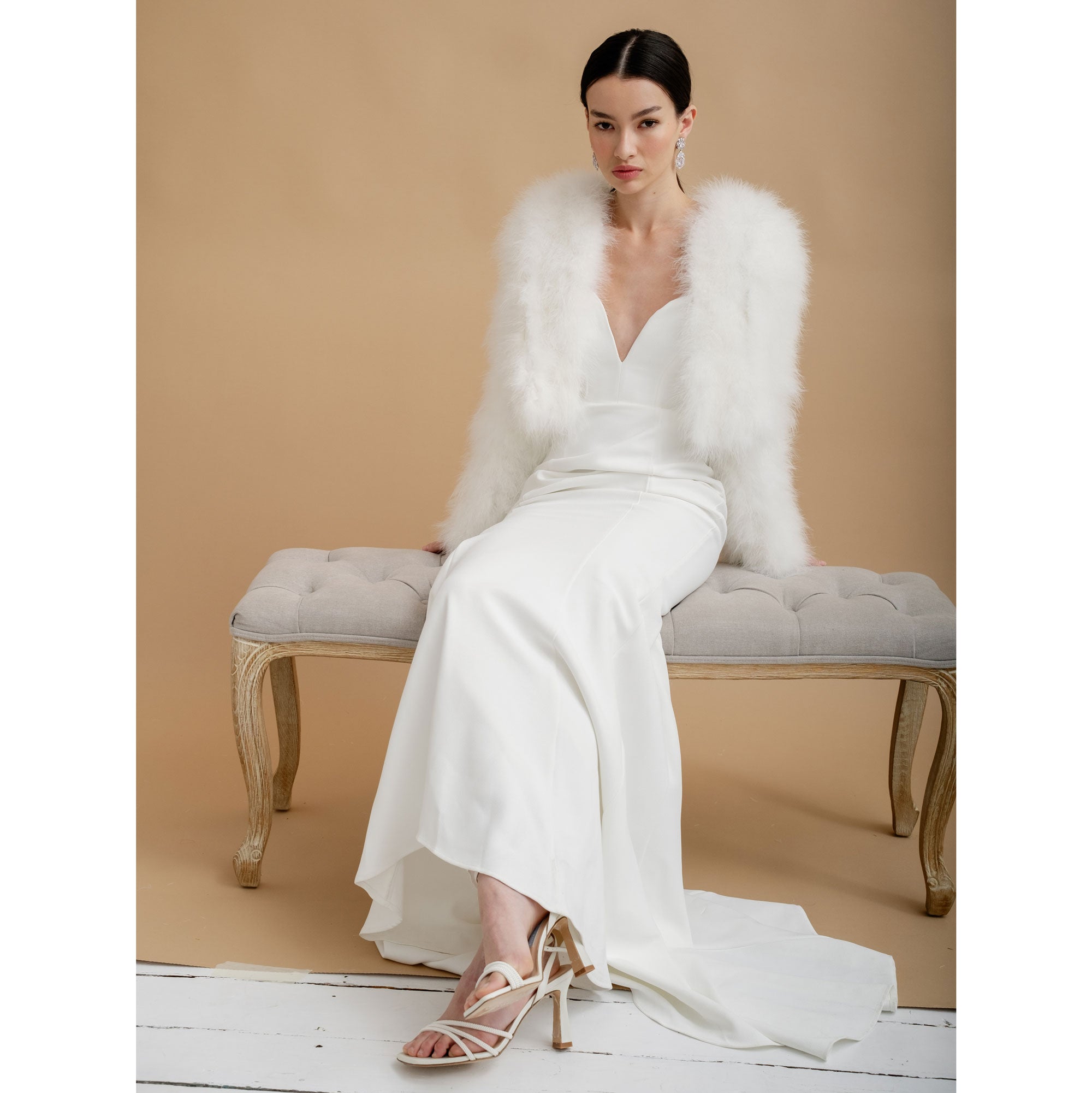 Ivory Feather Bridal Cropped Length Jacket | Liberty in Love