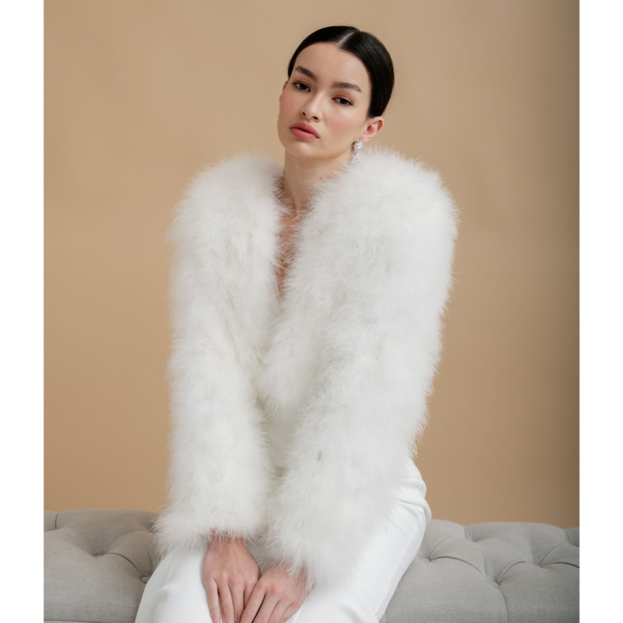 Cropped Length Jacket Ivory Feather Bridal Cropped Length Jacket | Liberty in Love