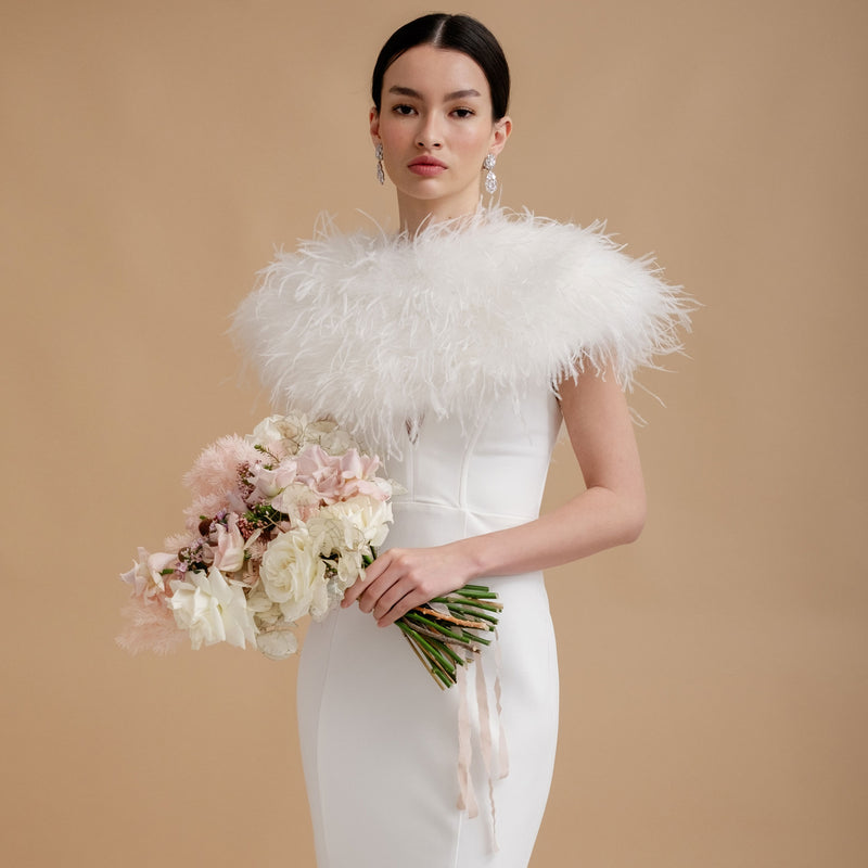 Real Ostrich Feather Fur Shrug Cape - White Bridal Wedding Shawl For Elegant Parties Real Ostrich Feather Fur Shrug Cape - White Bridal Wedding Shawl For Elegant Parties