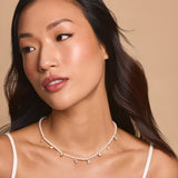 Je t'aime mixed crystal and pearl charm necklace (gold)