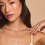 Je t'aime mixed crystal and pearl charm necklace (gold)