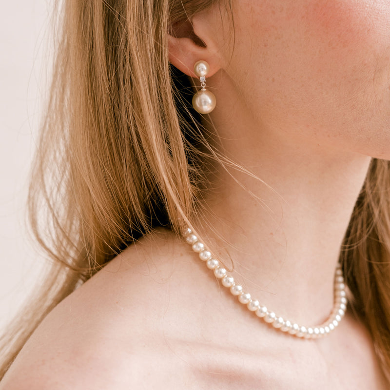 Jette double pearl earrings (silver) - Liberty in Love
