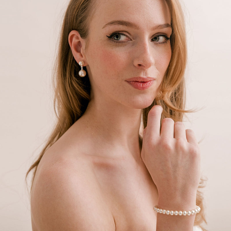 Jette double pearl earrings and Alta pearl bracelet set (silver) - Liberty in Love