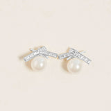 Knot zirconia and pearl bow earrings (silver)