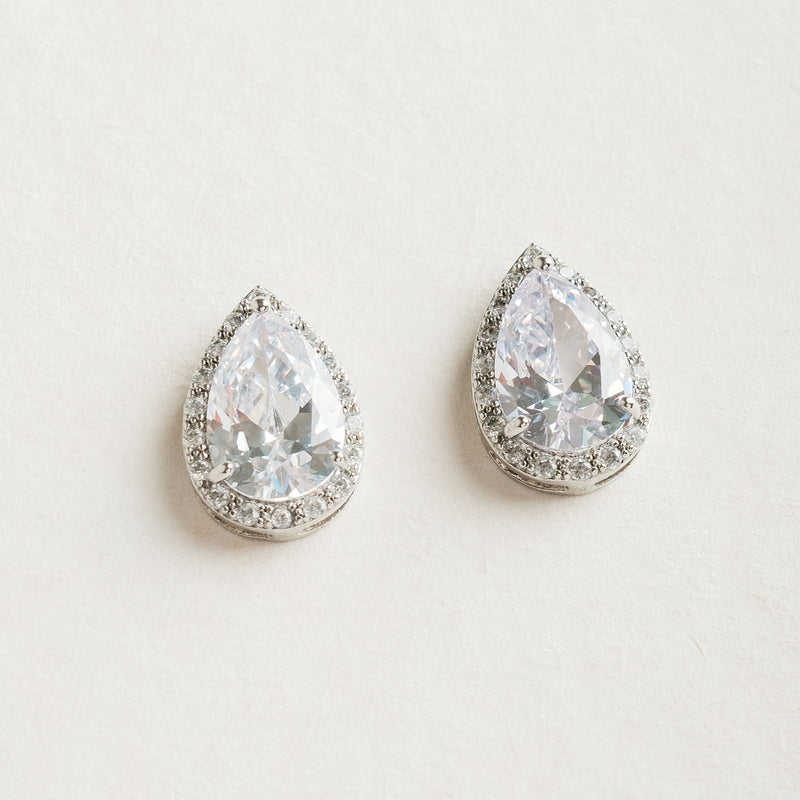 Large pear-cut CZ earrings (silver) - Liberty in Love