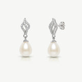 Lisbon crystal embellished pearl drop earrings (silver) - Liberty in Love