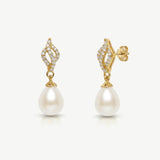 Lisbon crystal embellished pearl drop earrings (gold) - Liberty in Love