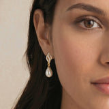 Lisbon crystal embellished pearl drop earrings (gold) - Liberty in Love