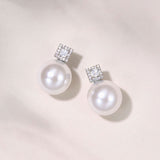 Loelle square zirconia and pearl earrings (silver)