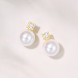 Loelle square zirconia and pearl earrings (gold)