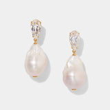 London baroque freshwater pearl and zirconia drop earrings (gold)