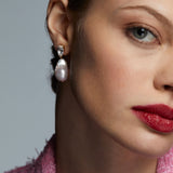 London baroque freshwater pearl and zirconia drop earrings (gold)