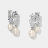 London cluster zirconia pearl drop earrings (silver)