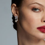 London cluster zirconia pearl drop earrings (silver)