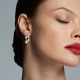 London cluster zirconia pearl drop earrings (silver)