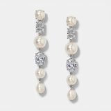 London mixed CZ and pearl linear earrings (silver)