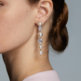 London mixed CZ and pearl linear earrings (silver)