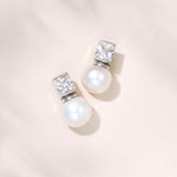 Lustre zirconia and pearl droplet earrings (silver)