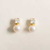 Lustre zirconia and pearl droplet earrings (gold)