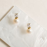 Lustre zirconia and pearl droplet earrings (gold)