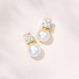 Lustre zirconia and pearl droplet earrings (gold)