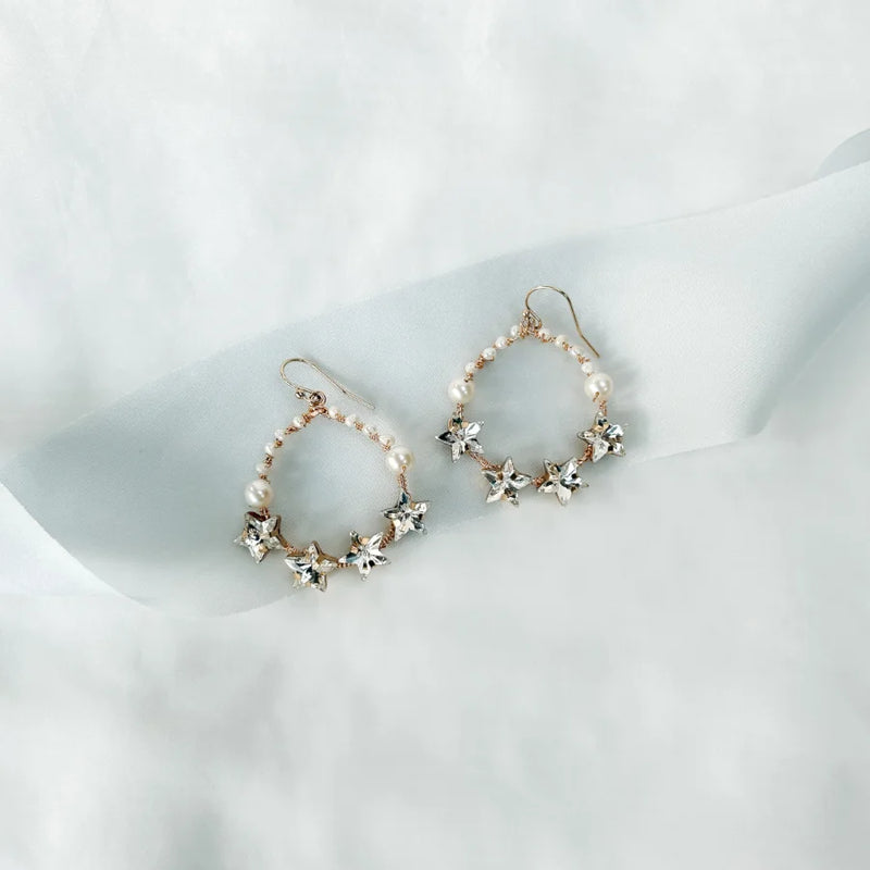 Lyra pearl and crystal star hoop earrings (gold) - Liberty in Love