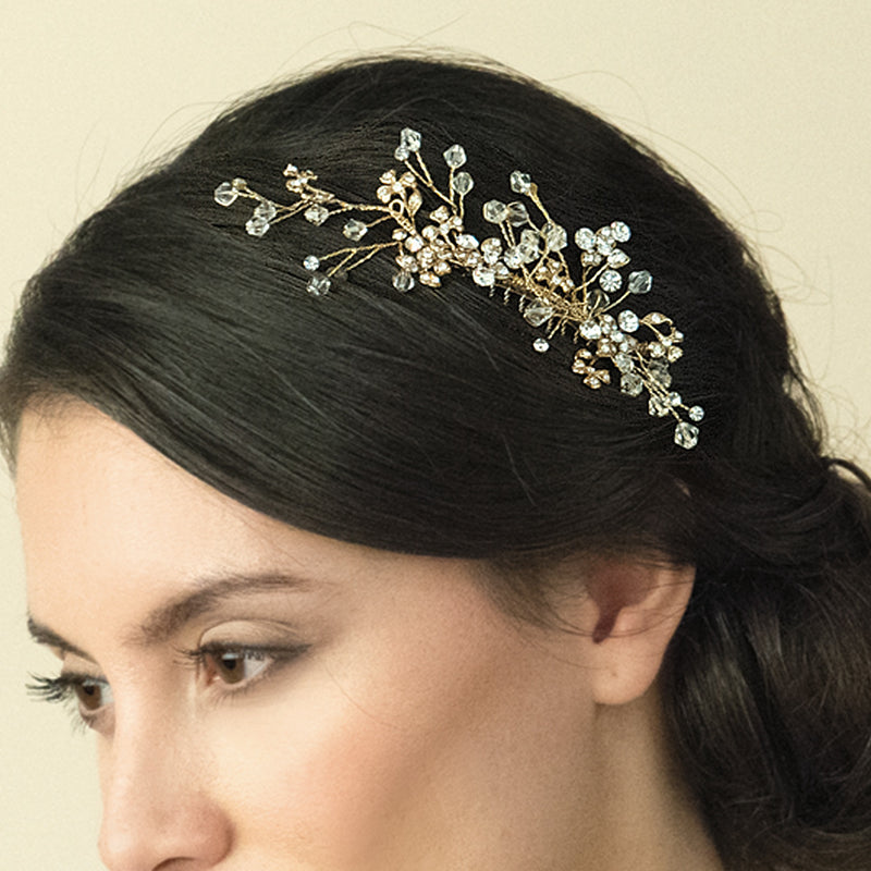 Medium gold crystal blossoms hair comb - Liberty in Love