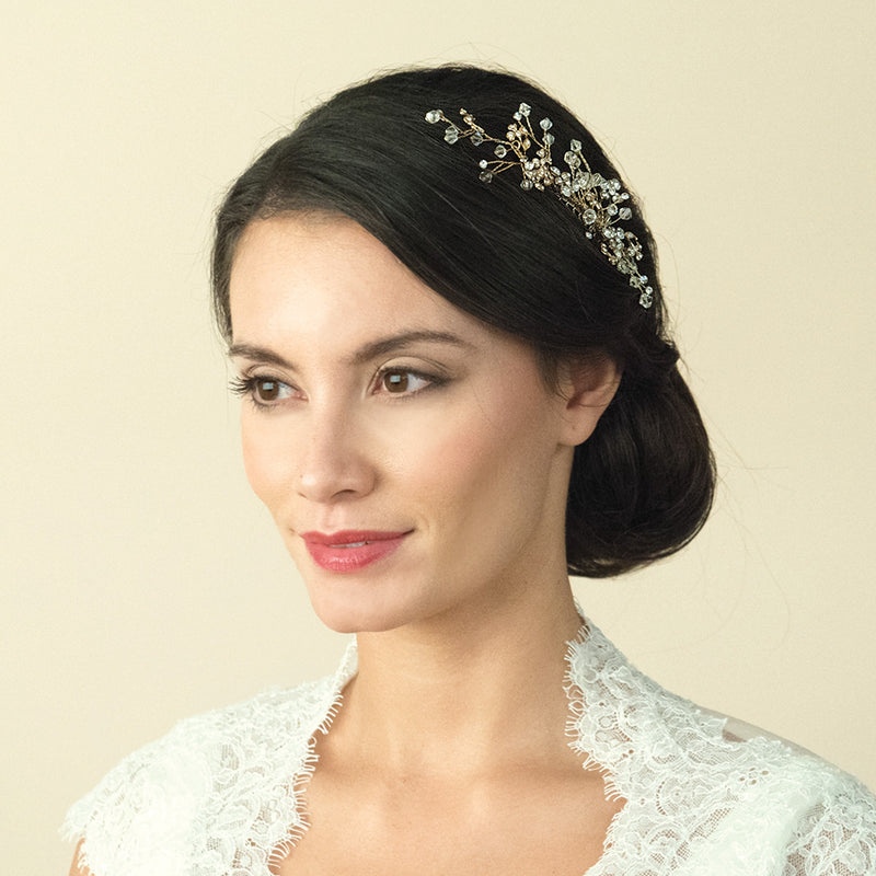 Medium gold crystal blossoms hair comb - Liberty in Love