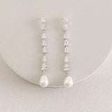 Melbourne crystal long pearl drop earrings (silver) - Liberty in Love