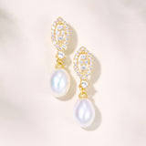 Minn zirconia and teardrop freshwater pearl earrings (gold)