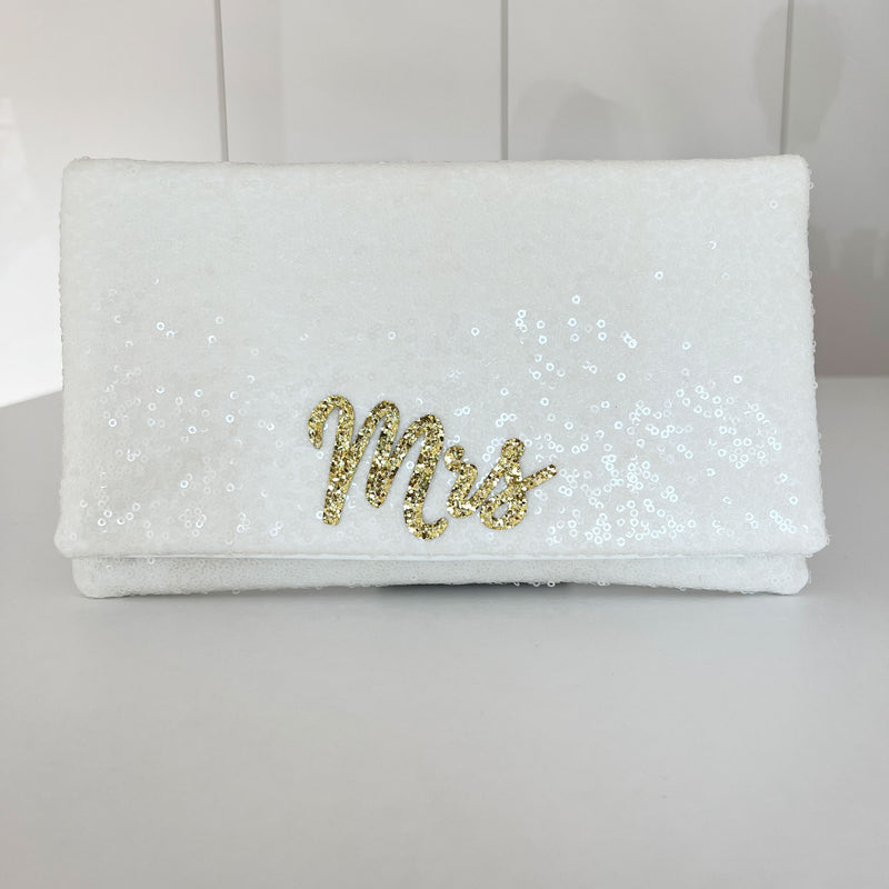 ‘Mrs' ivory sequin clutch - Liberty in Love
