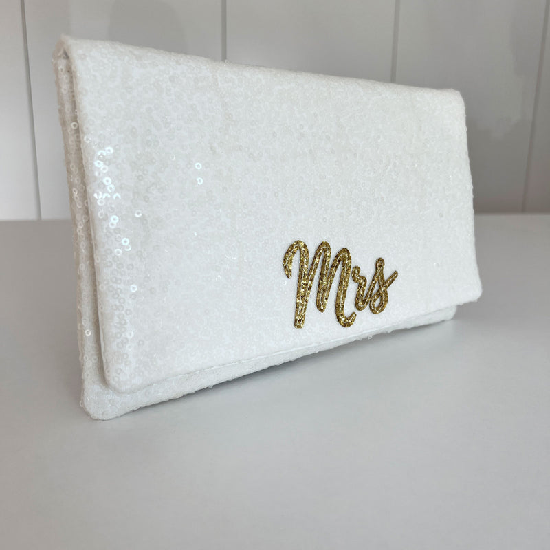 ‘Mrs' ivory sequin clutch - Liberty in Love