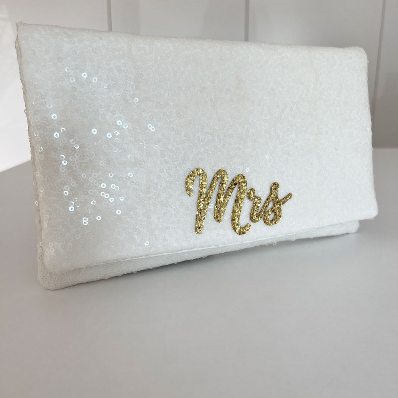 ‘Mrs' ivory sequin clutch - Liberty in Love
