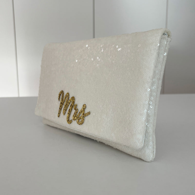 ‘Mrs' ivory sequin clutch - Liberty in Love