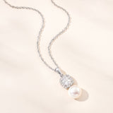 Muse square zirconia and pearl pendant necklace (silver)