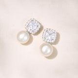 Muse square zirconia and pearl earrings (silver)