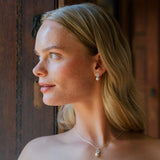 Muse square zirconia pearl earrings and pendant set (silver)