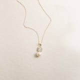 Muse square zirconia pearl earrings and pendant set (silver)